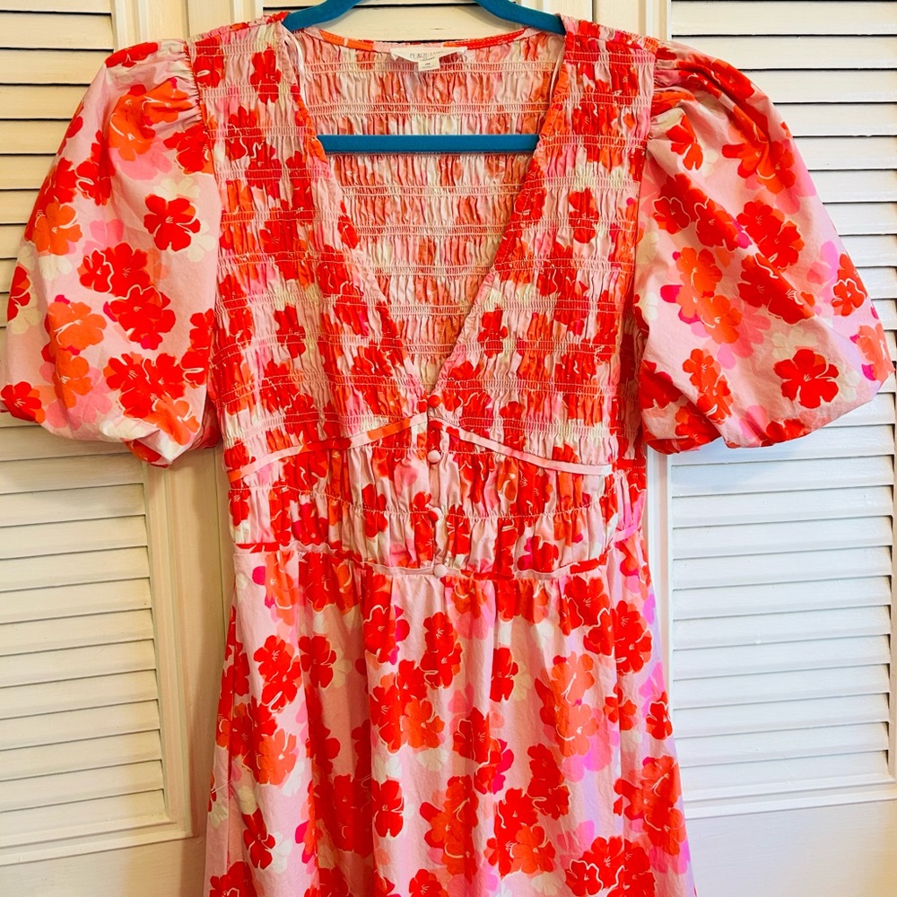 Peach Love California Pink Dress with Red Floral Print